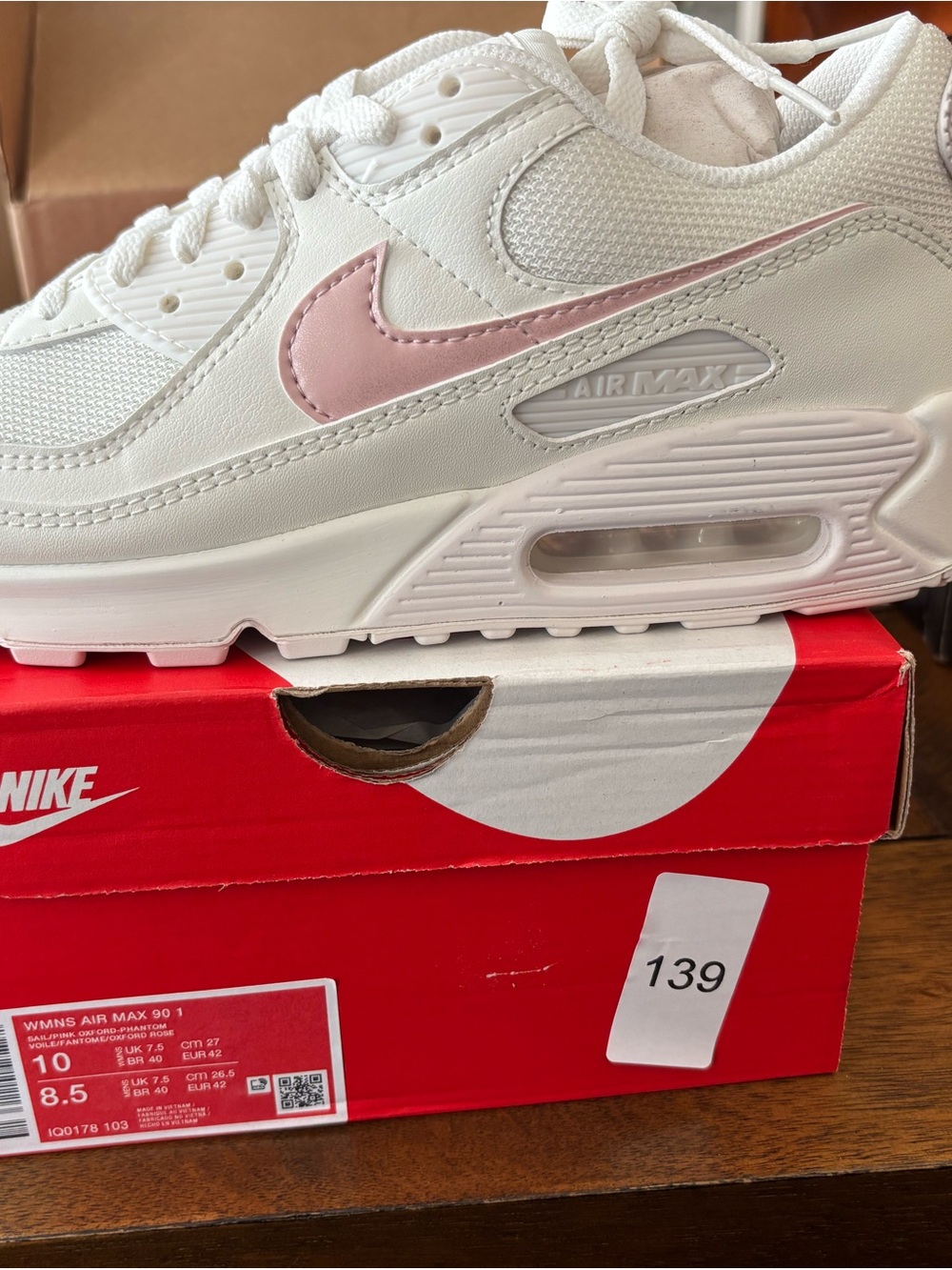 Nike Women's Air Max 90 White with Pink Swoosh